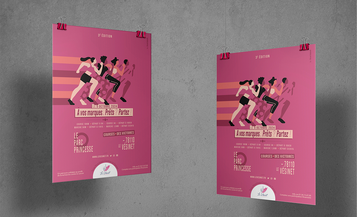 Affiche cancer du sein 2024, Course des Victoires, affiche par Florent Andarelli